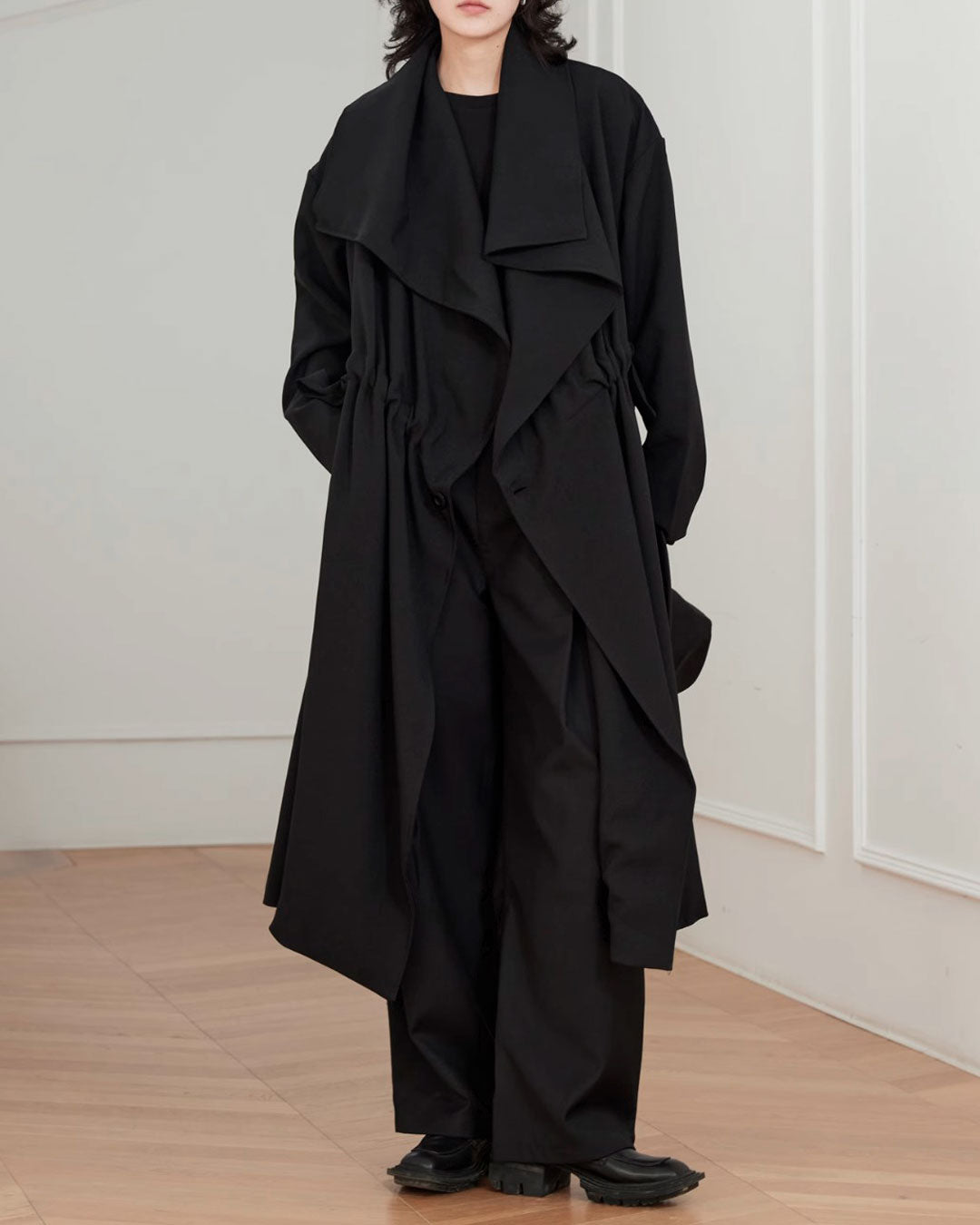 ♤♥DOUBLE COLLAR DRAPE COAT – Black Gravity