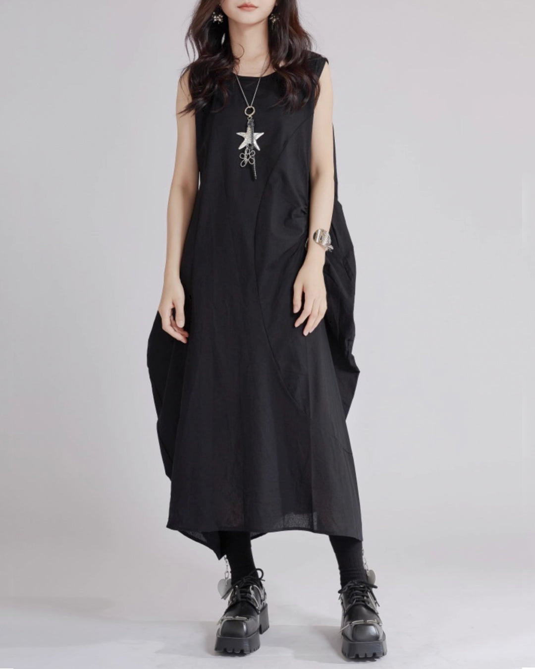 ♥ASYMMETRIC GATHERED SLEEVELESS DRESS