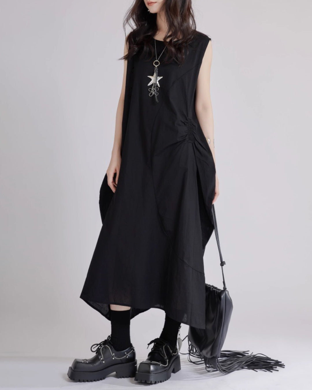 ♥ASYMMETRIC GATHERED SLEEVELESS DRESS