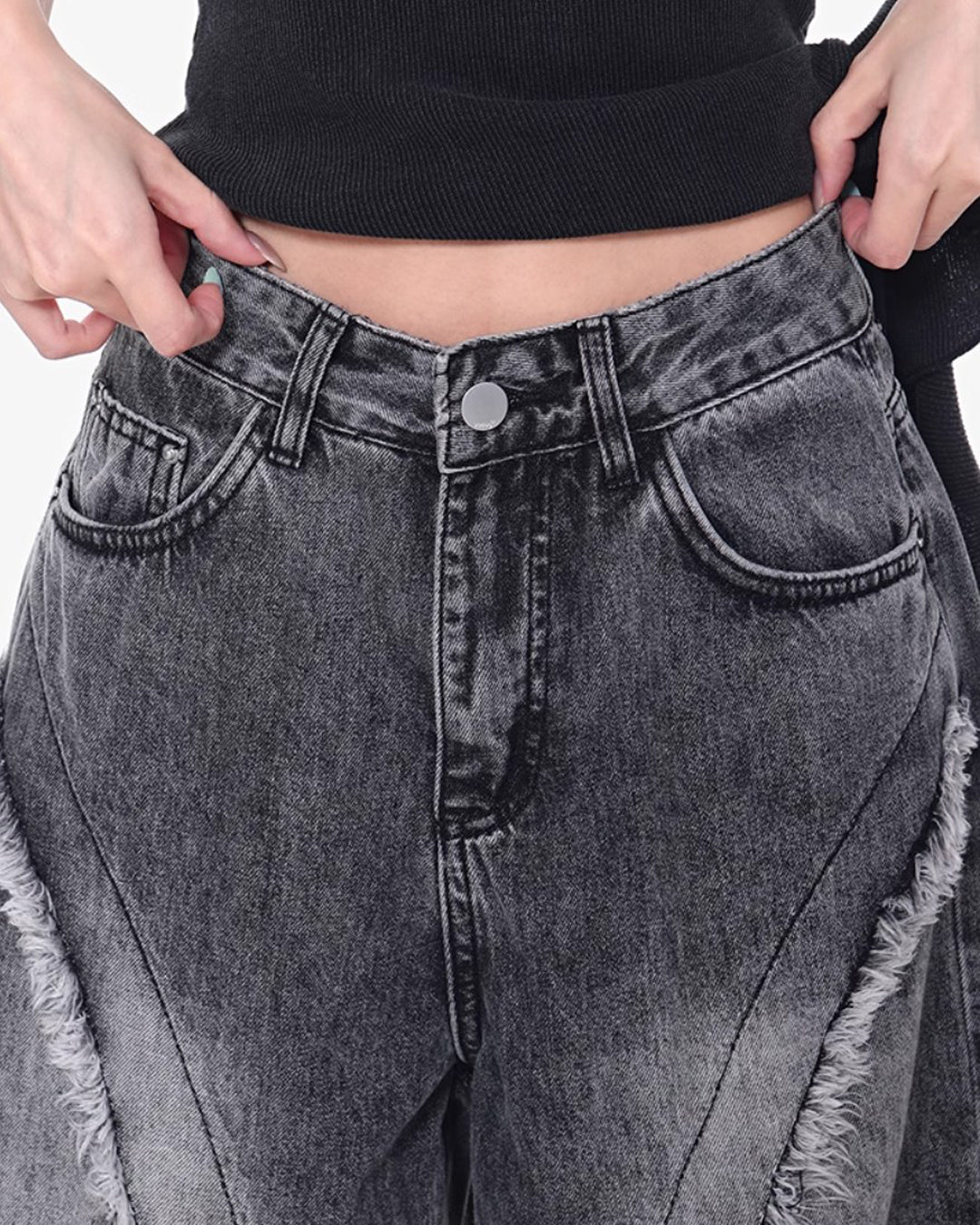 ♥CUT-OUT CURVE PANEL WIDE DENIM