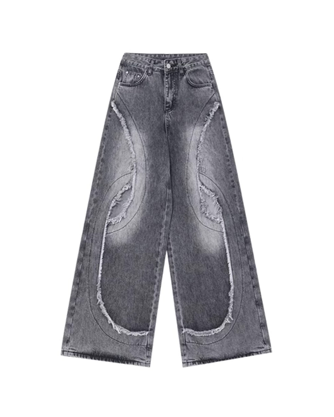 ♥CUT-OUT CURVE PANEL WIDE DENIM
