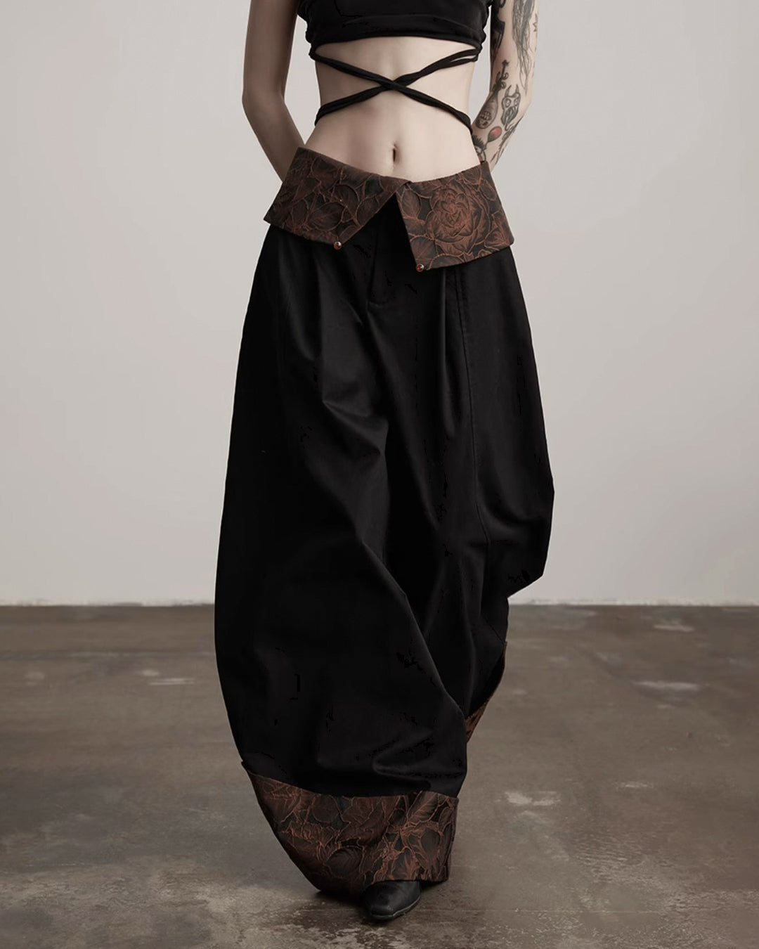 ♥CONTRAST COLLAR BARREL LEG PANTS