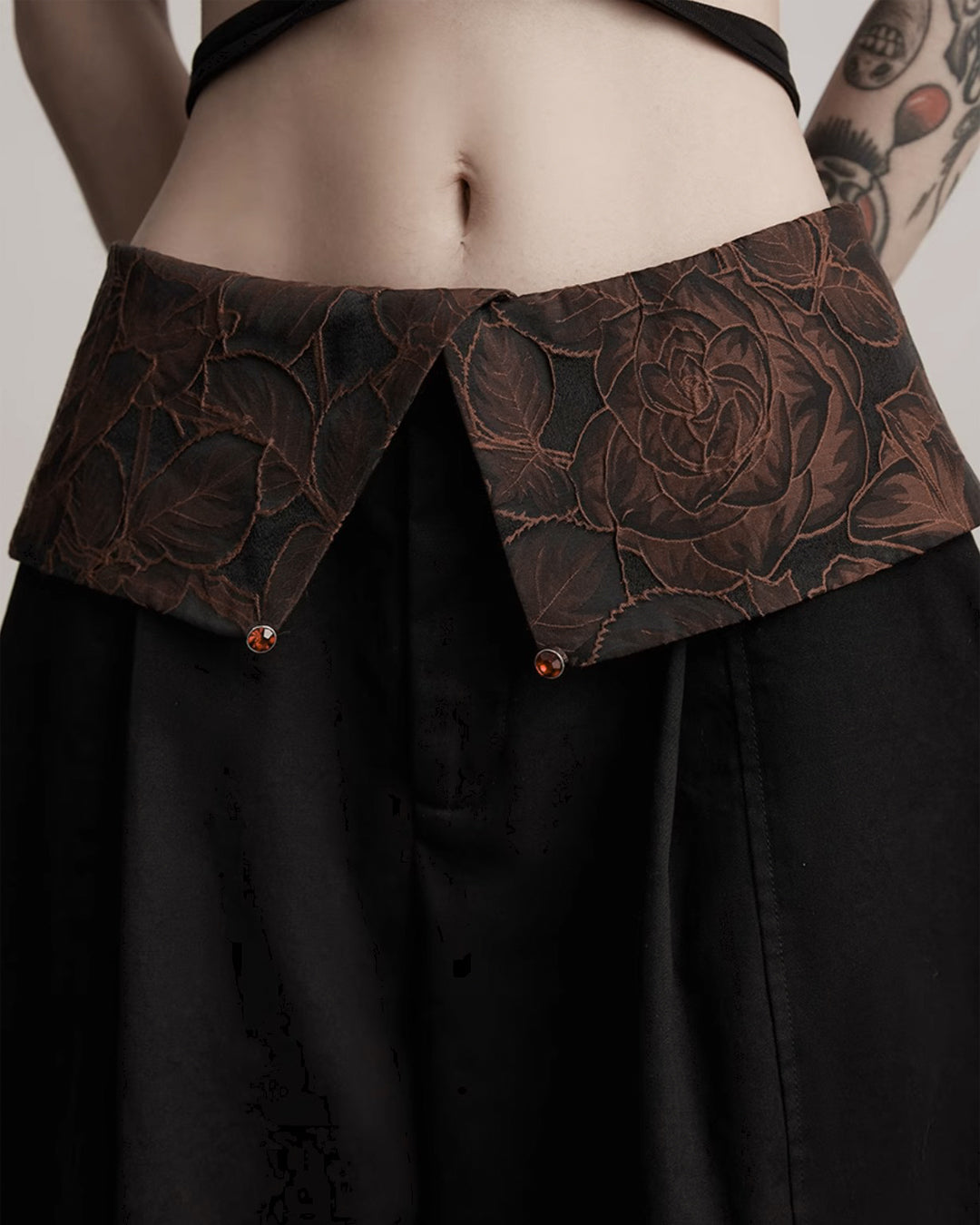 ♥CONTRAST COLLAR BARREL LEG PANTS