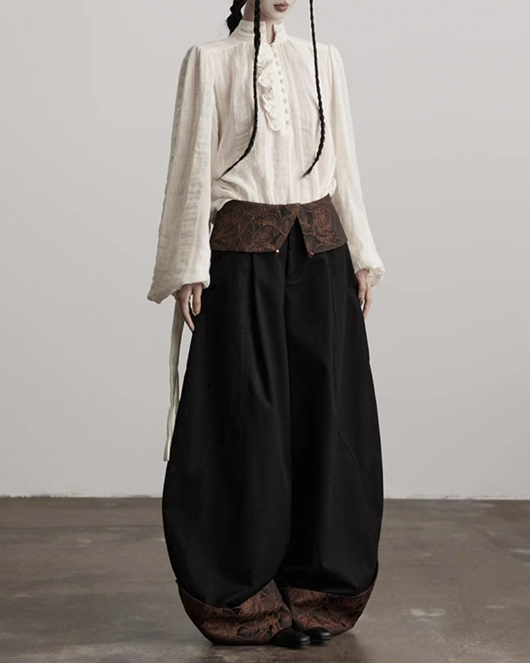 ♥CONTRAST COLLAR BARREL LEG PANTS