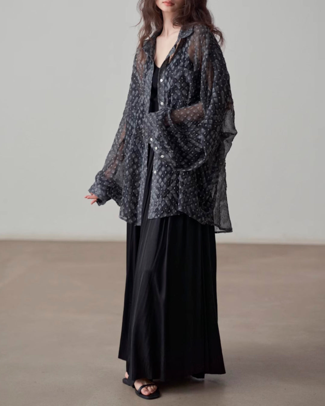 ♥BLOCK TEXTURE SHEER SHIRT