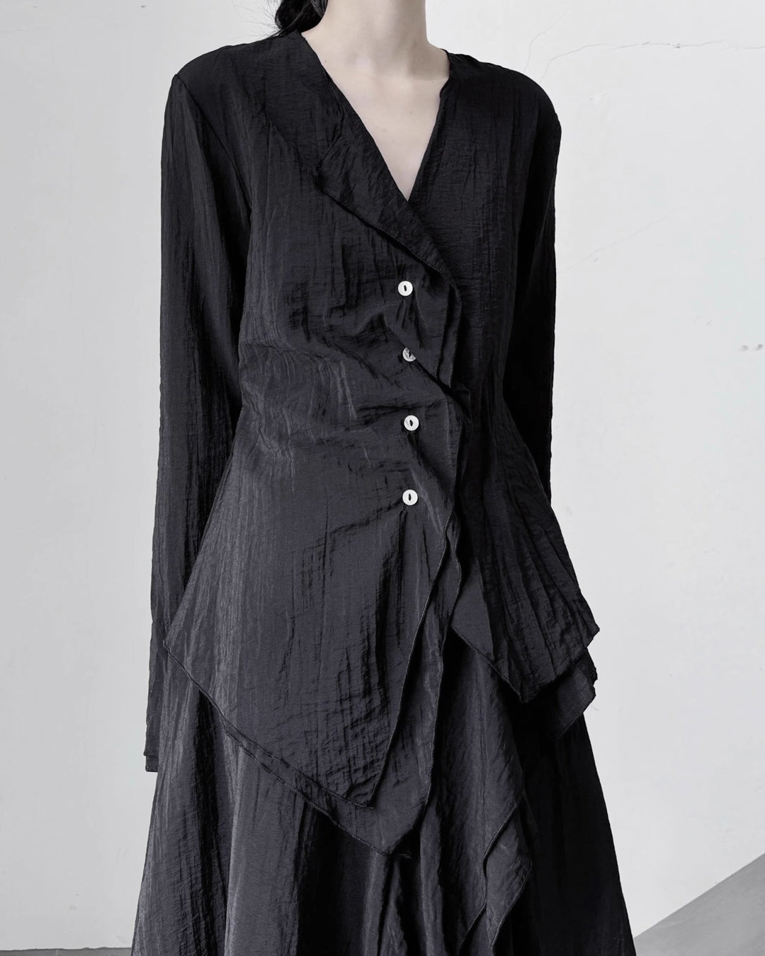 ♥LAYERED PANEL SHIRT with DRAPE SCARF