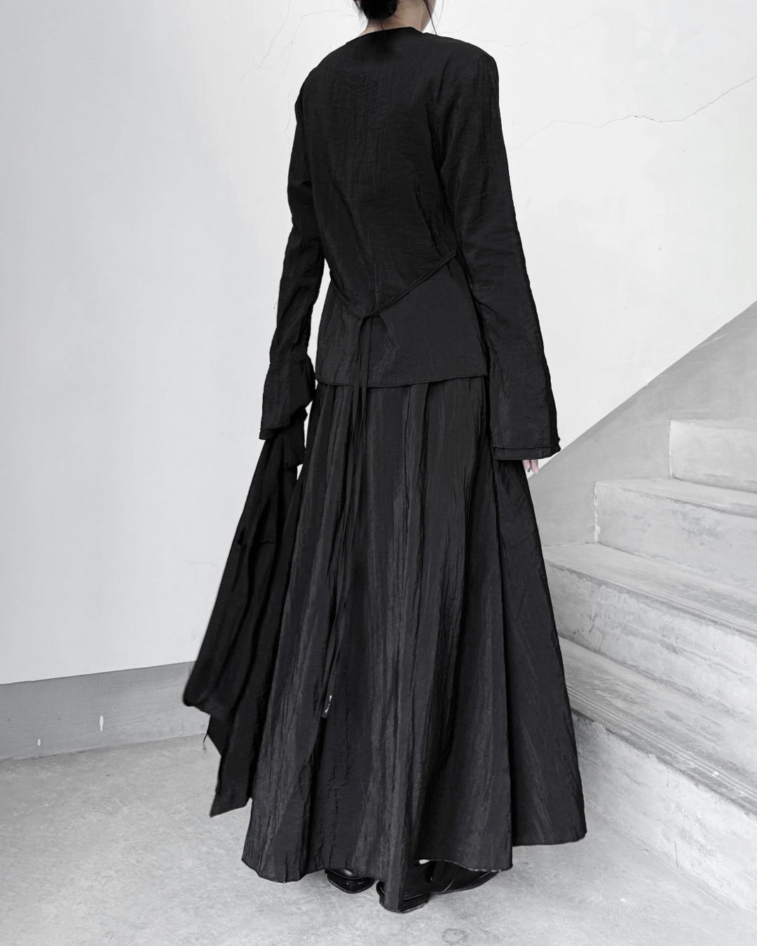 ♥LAYERED PANEL SHIRT with DRAPE SCARF
