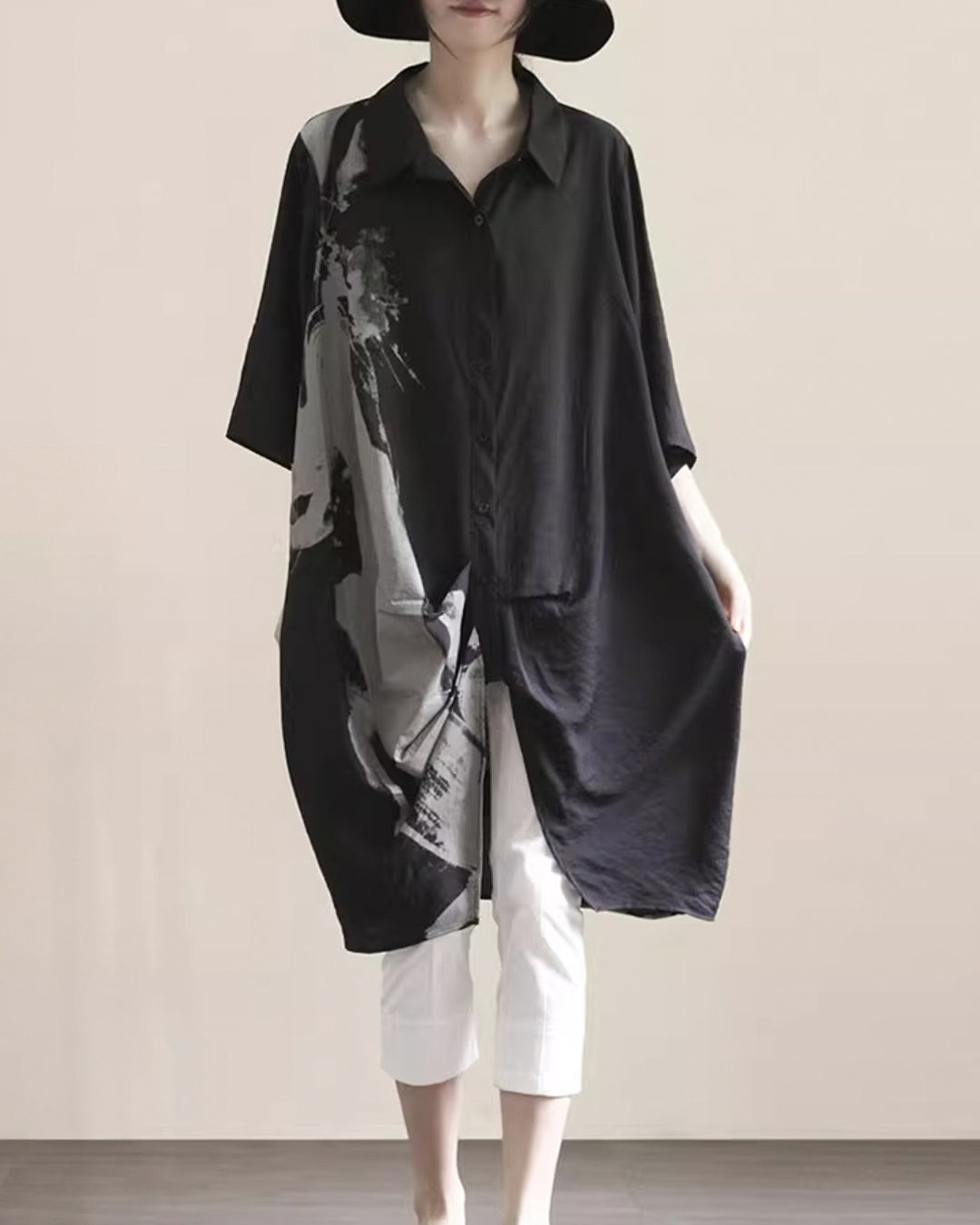 ♥INK-BRUSH HALF SLEEVE LONG SHIRT