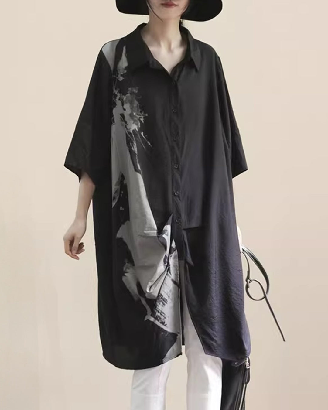 ♥INK-BRUSH HALF SLEEVE LONG SHIRT