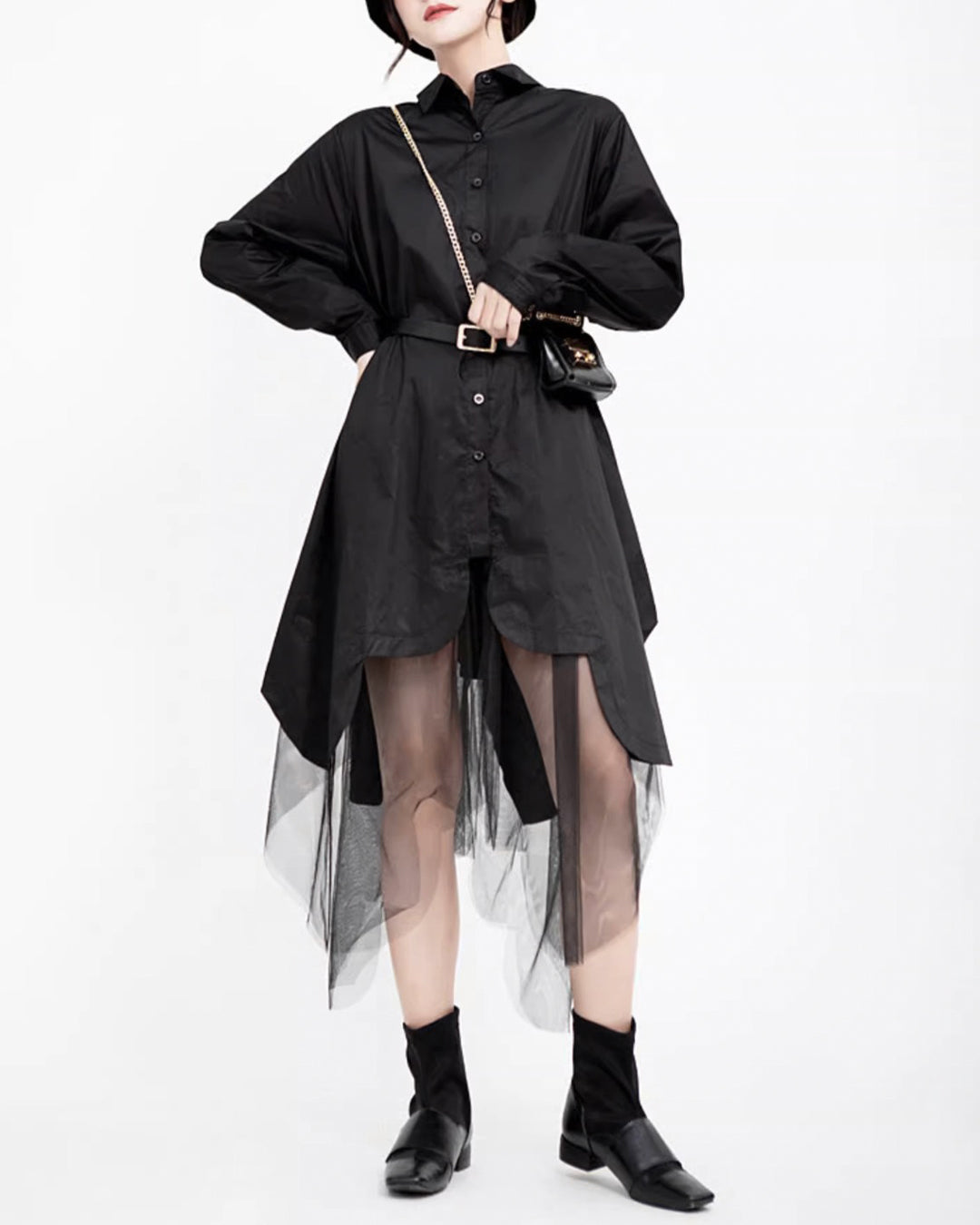 ♥SHEER LAYER FLARE SHIRT
