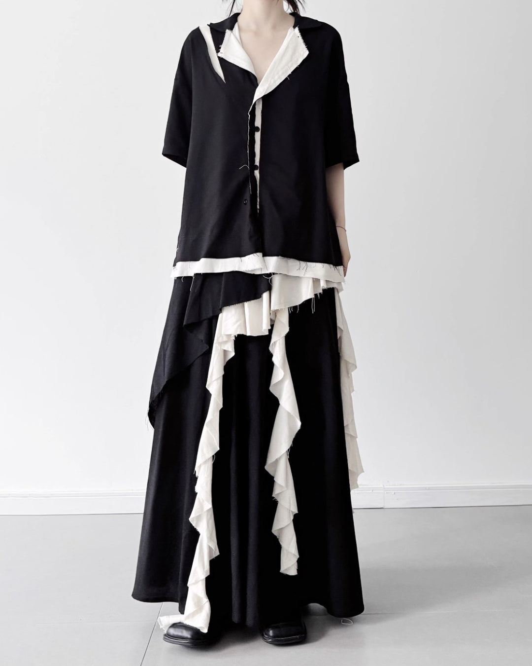 ♥RAW EDGE PANEL SHIRT