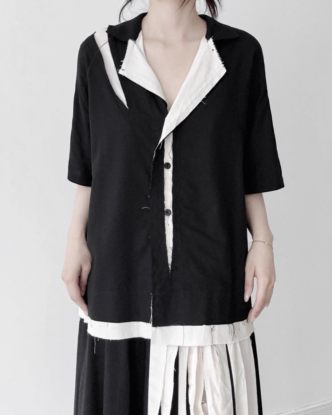 ♥RAW EDGE PANEL SHIRT