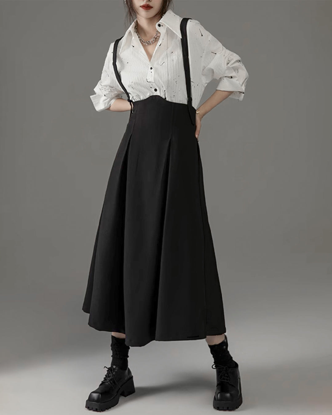 ♥SUSPENDER HIGH-WAIST FLARE SKIRT