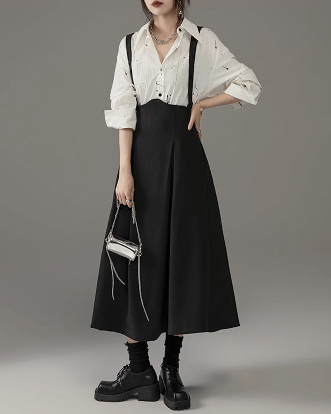 ♥SUSPENDER HIGH-WAIST FLARE SKIRT