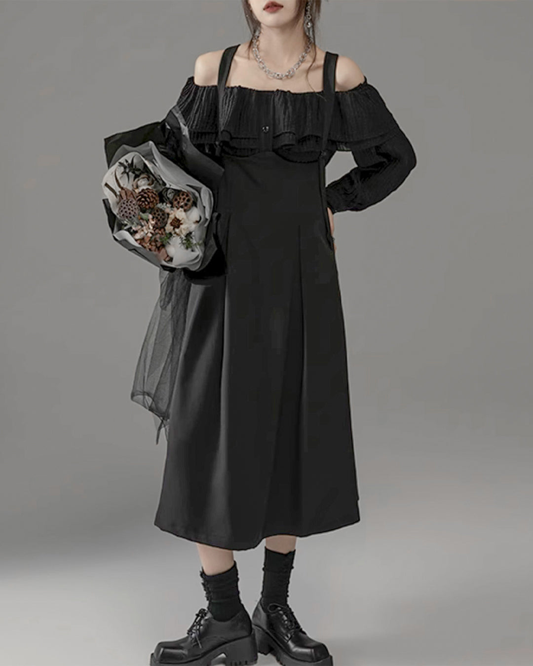 ♥SUSPENDER HIGH-WAIST FLARE SKIRT
