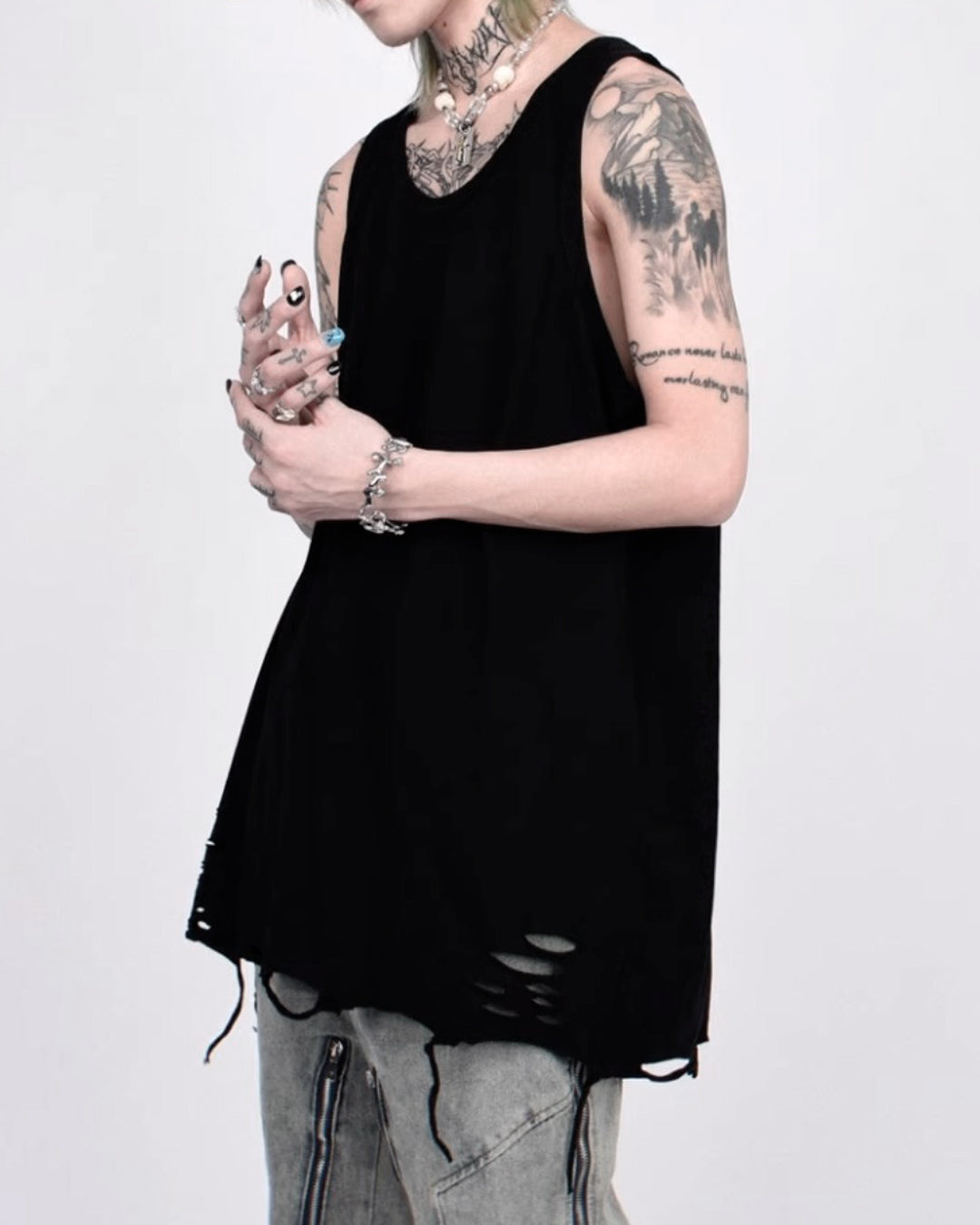 ♠DAMAGED HEM BIG SLEEVELESS