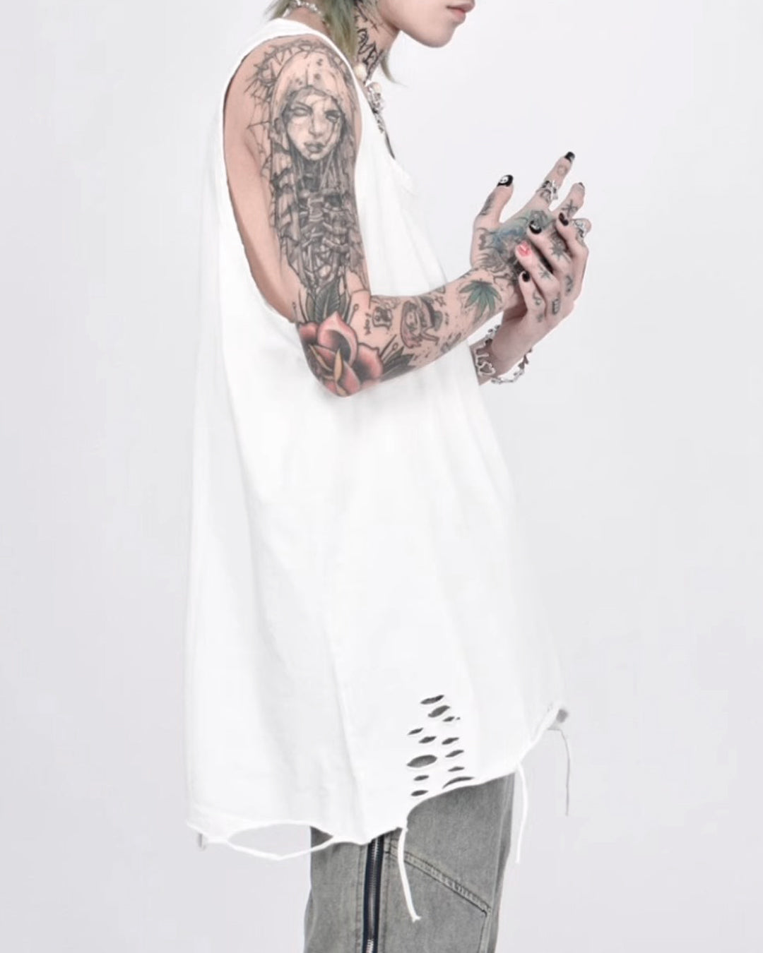 ♠DAMAGED HEM BIG SLEEVELESS