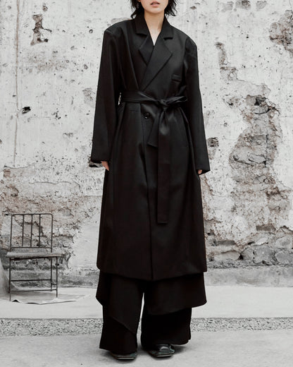 ♠BELTED OVERSIZED LONG JACKET