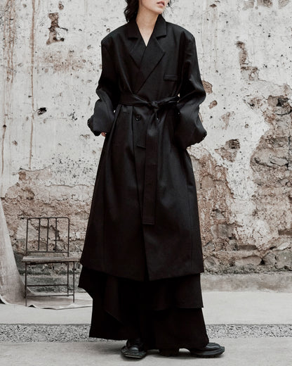 ♠BELTED OVERSIZED LONG JACKET