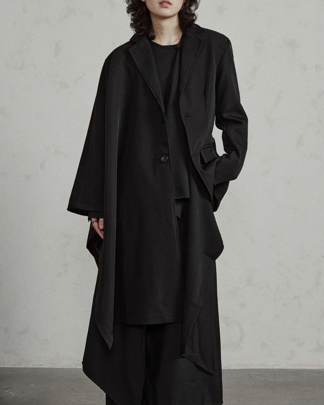 ♠ASYMMETRY MID-LENGTH CLOAK JACKET