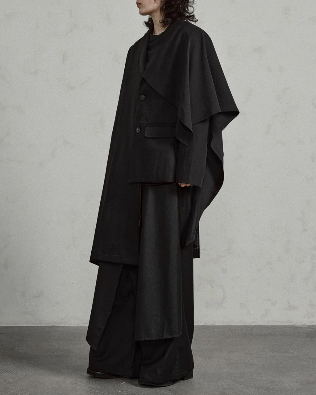 ♠ASYMMETRY MID-LENGTH CLOAK JACKET
