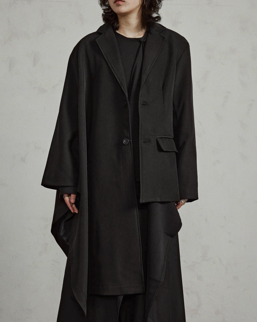 ♠ASYMMETRY MID-LENGTH CLOAK JACKET