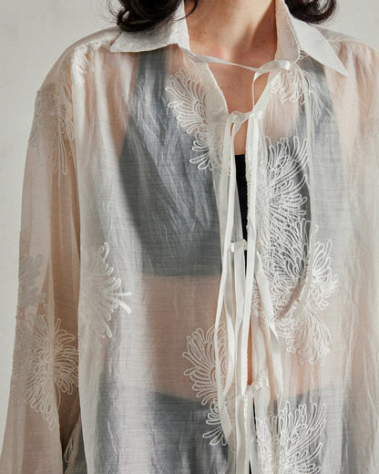 ♠LACE UP SHEER SHIRT