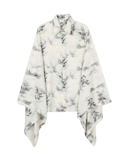 ♠PRINTED WIDE SLEEVE DRAPED SHIRT