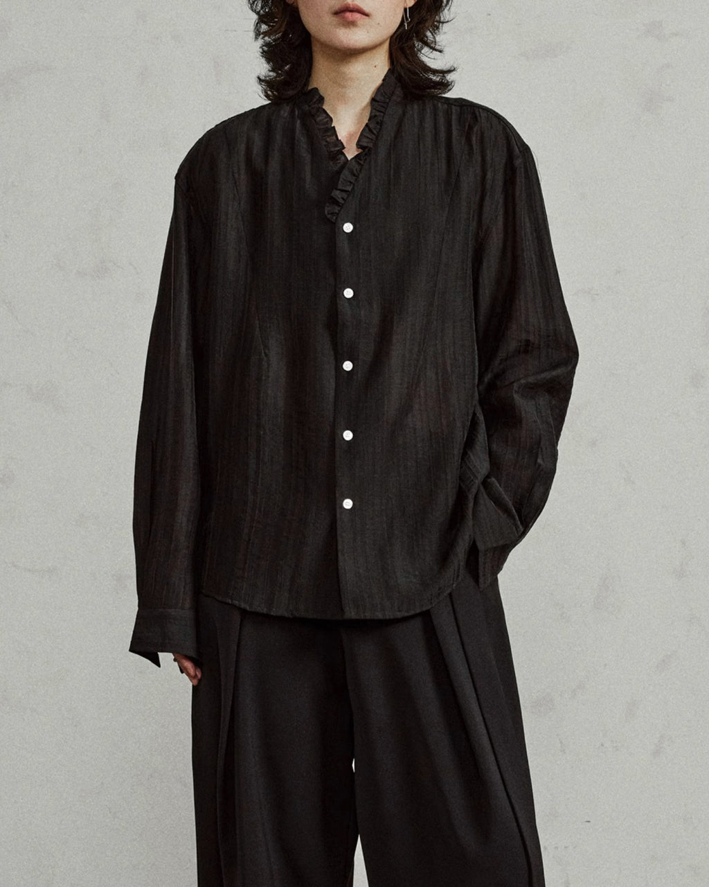 ♠SHEER STRIPE FRILL SHIRT