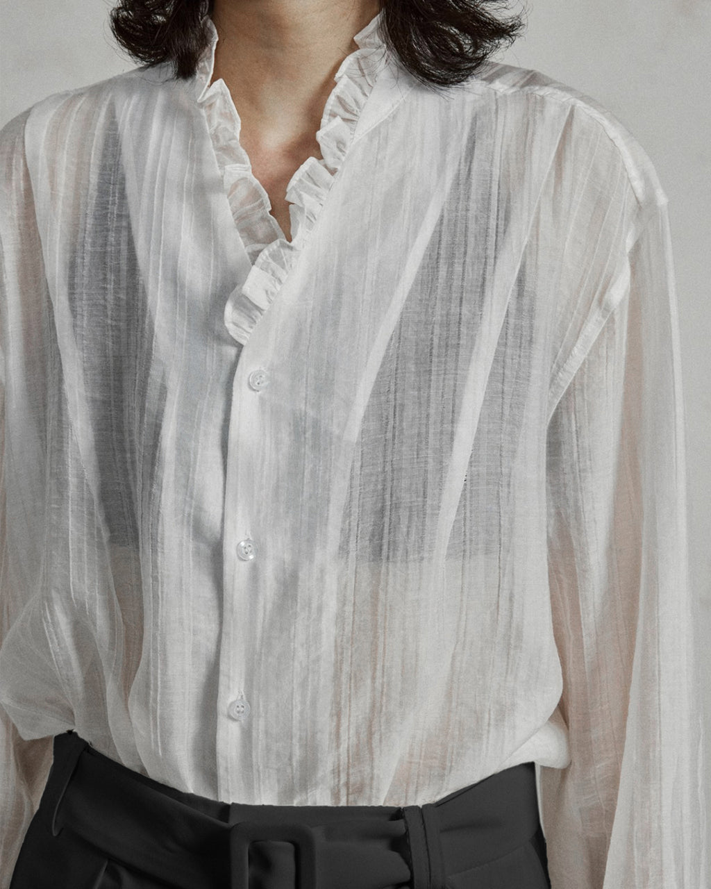 ♠SHEER STRIPE FRILL SHIRT