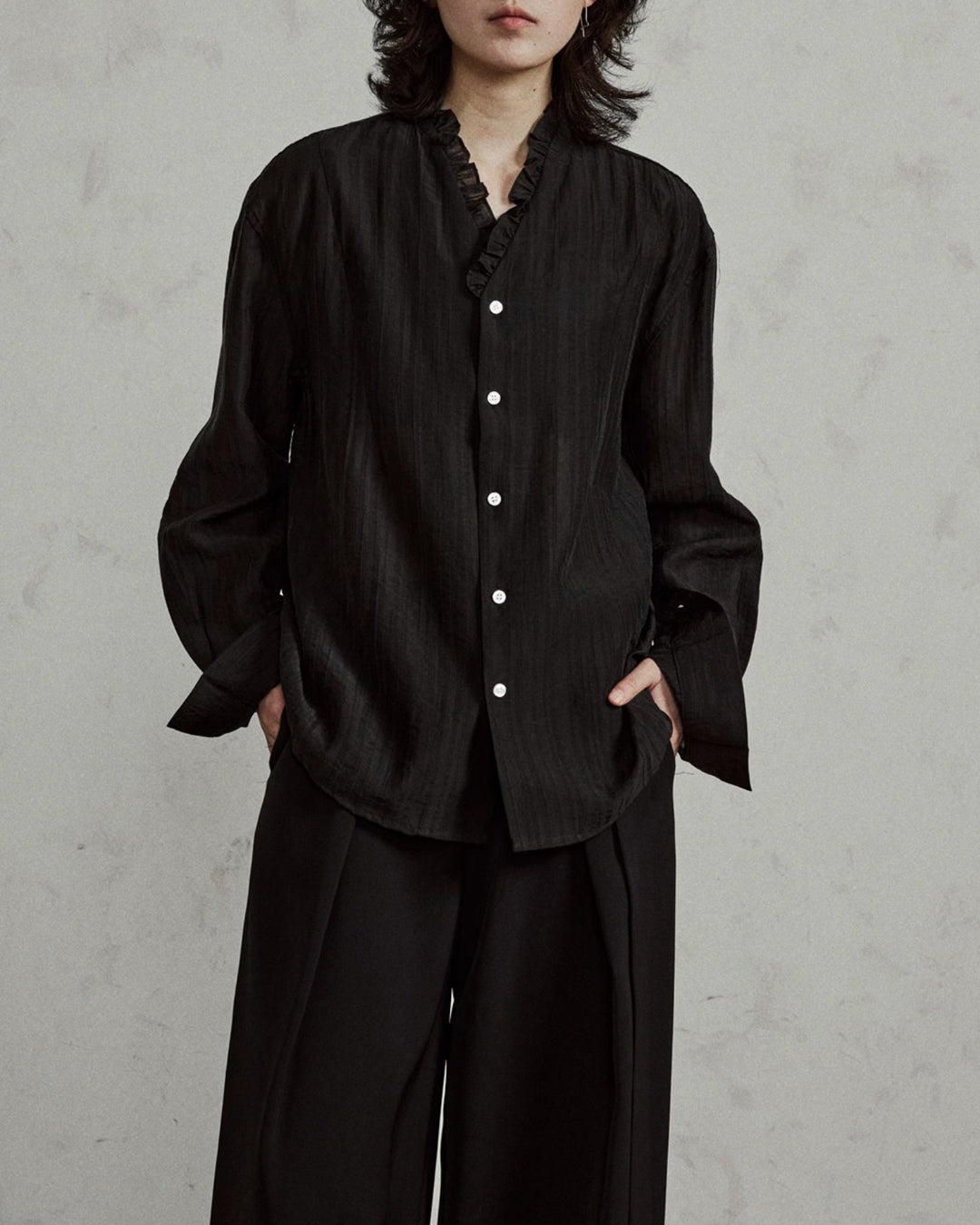 ♠SHEER STRIPE FRILL SHIRT