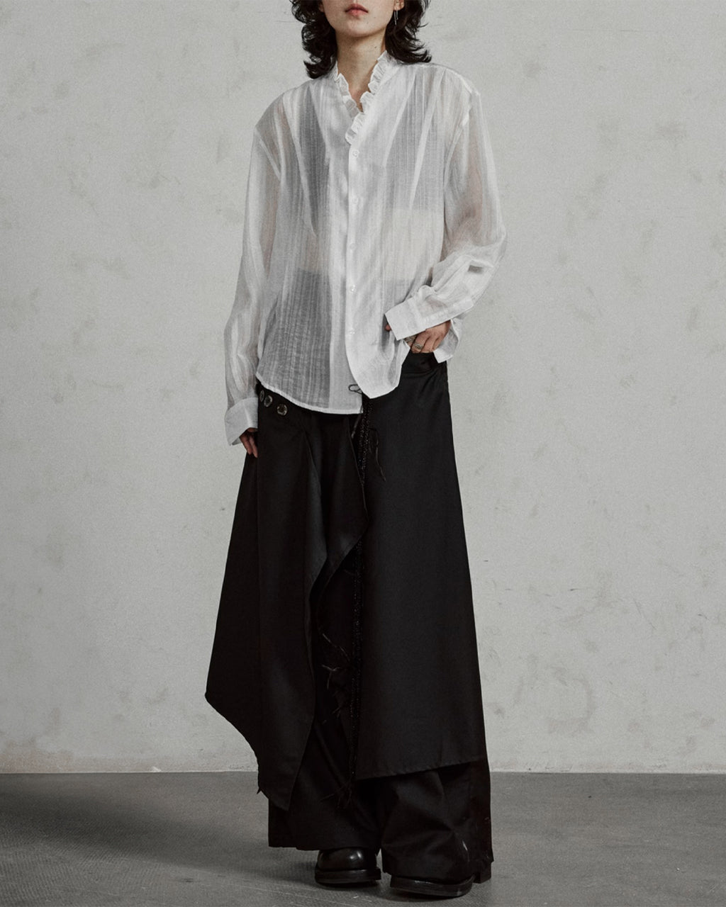 ♠SHEER STRIPE FRILL SHIRT