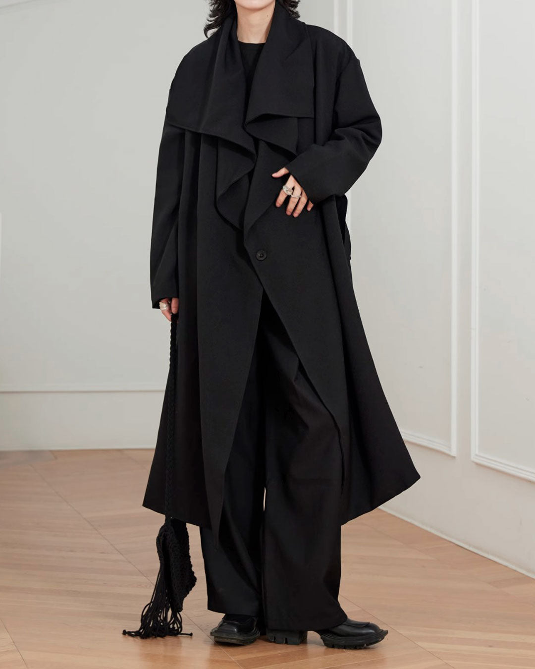 ♤♥DOUBLE COLLAR DRAPE COAT – Black Gravity