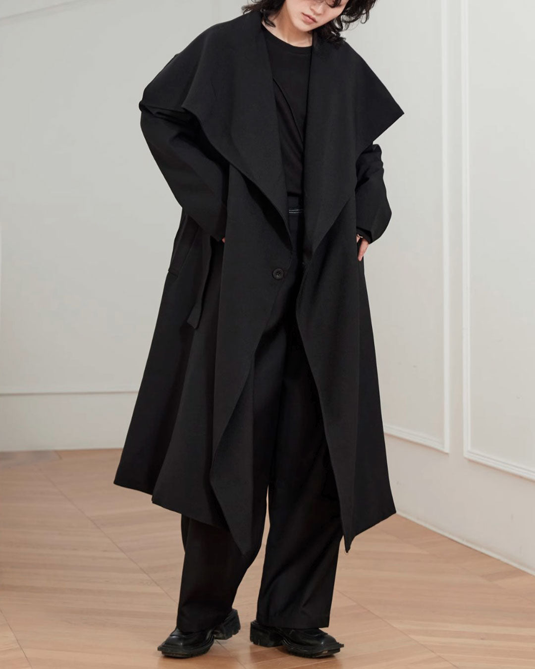 ♤♥DOUBLE COLLAR DRAPE COAT – Black Gravity