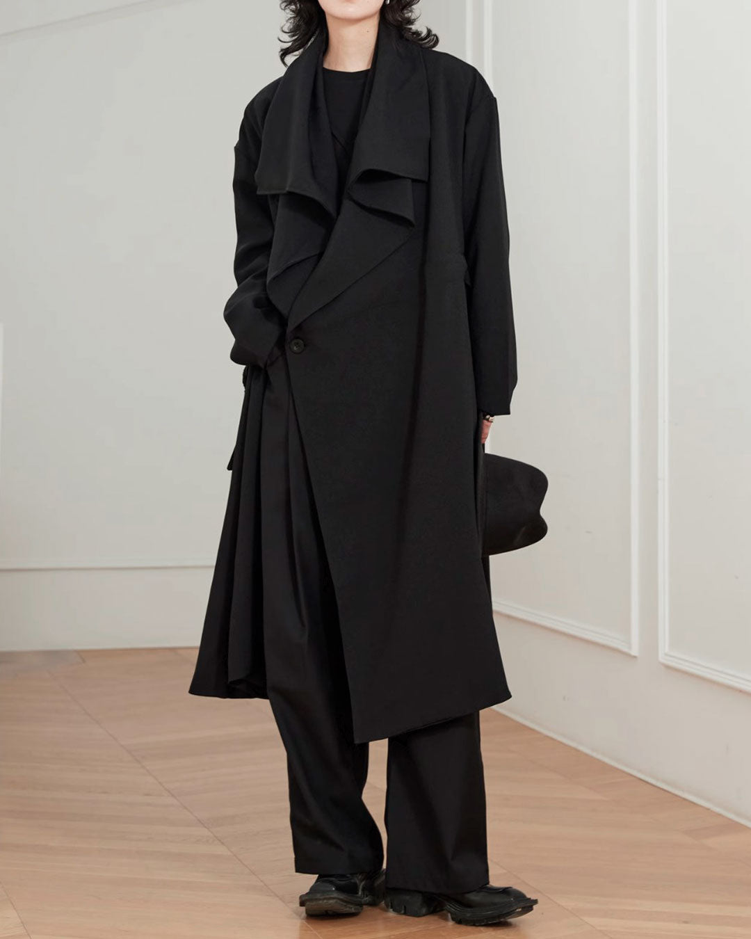 ♤♥DOUBLE COLLAR DRAPE COAT – Black Gravity