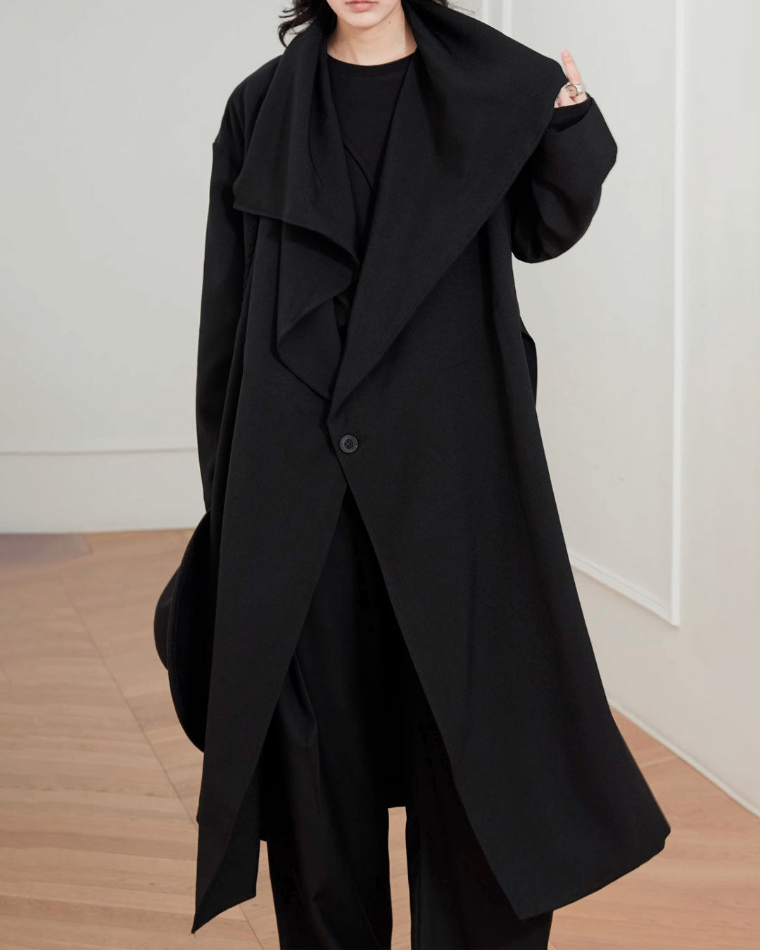 ♤♥DOUBLE COLLAR DRAPE COAT – Black Gravity