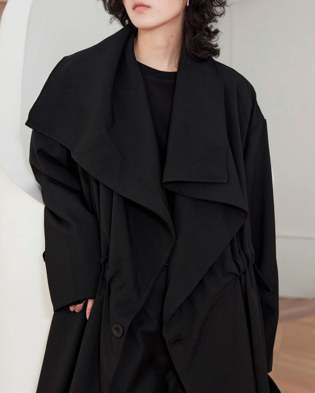 ♤♥DOUBLE COLLAR DRAPE COAT – Black Gravity