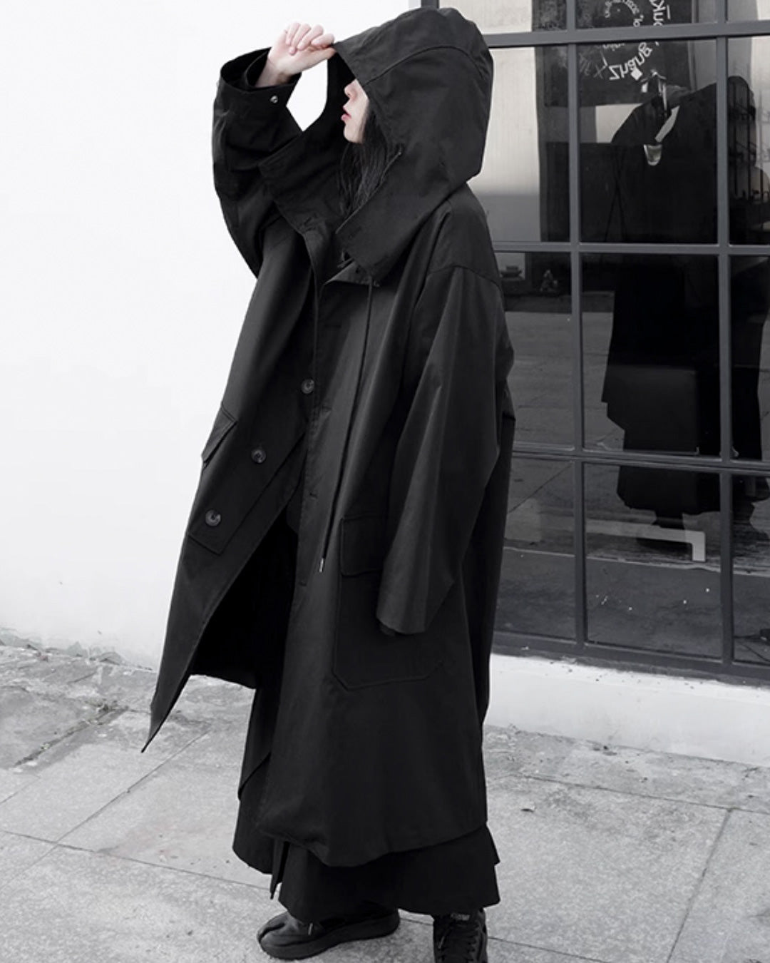 ♤♥BUTTON-UP HOODED COAT – Black Gravity