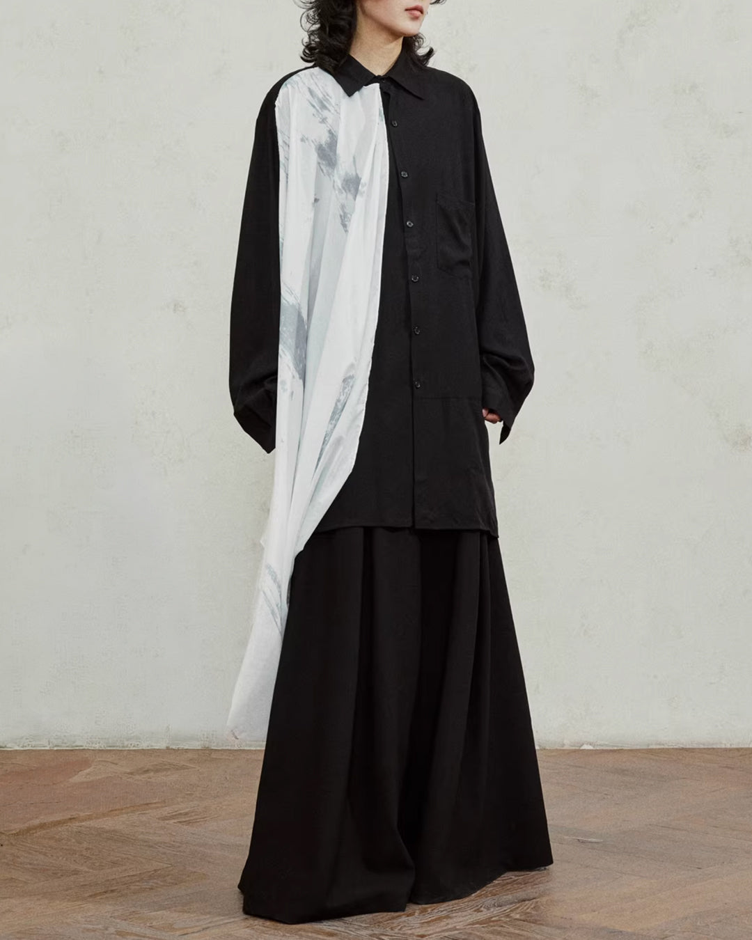 ♠INK-WASH DRAPE LONG SHIRT