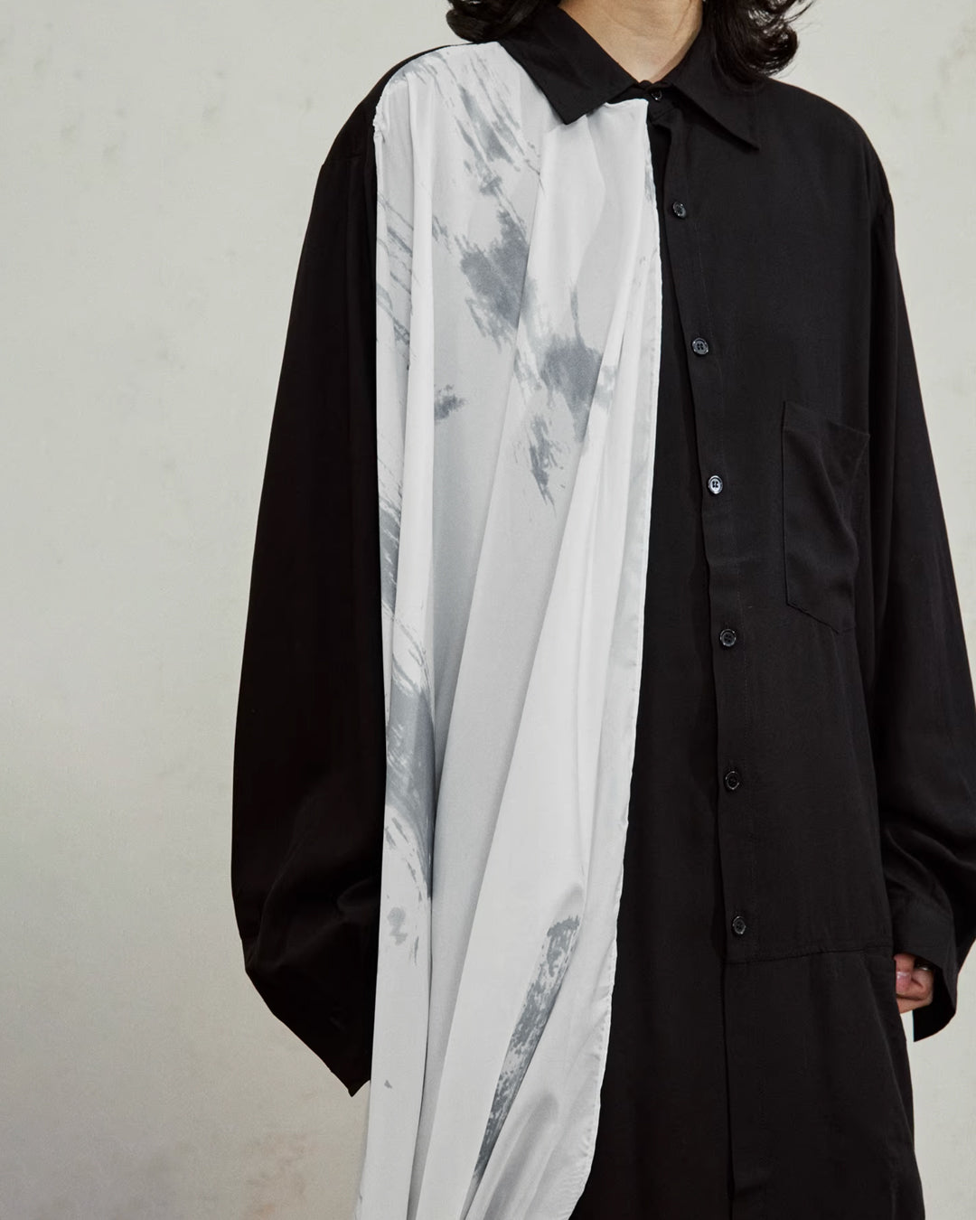 ♠INK-WASH DRAPE LONG SHIRT