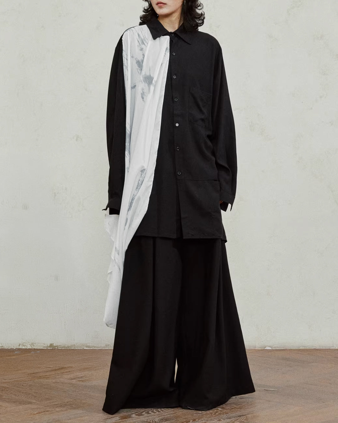 ♠INK-WASH DRAPE LONG SHIRT