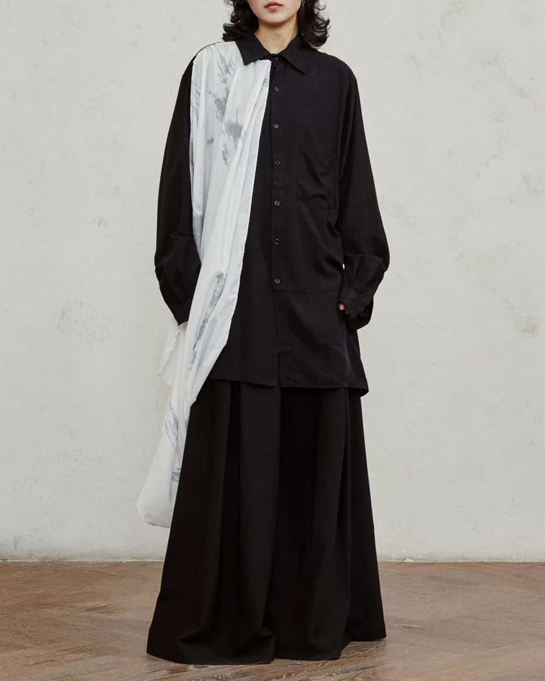 ♠INK-WASH DRAPE LONG SHIRT