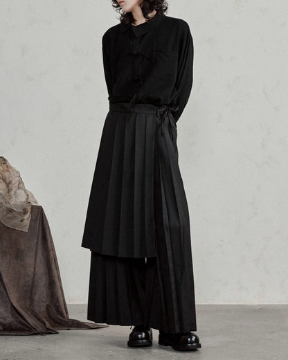 ♠♥ ATTACHING ONE SIDE PLEATS WIDE PANTS