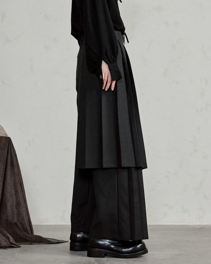 ♠♥ ATTACHING ONE SIDE PLEATS WIDE PANTS