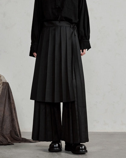 ♠♥ ATTACHING ONE SIDE PLEATS WIDE PANTS