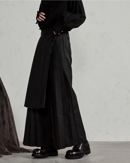 ♠♥ ATTACHING ONE SIDE PLEATS WIDE PANTS