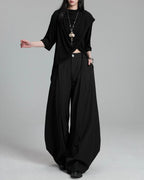 ♠♥ CURVED WIDE TUCK PANTS