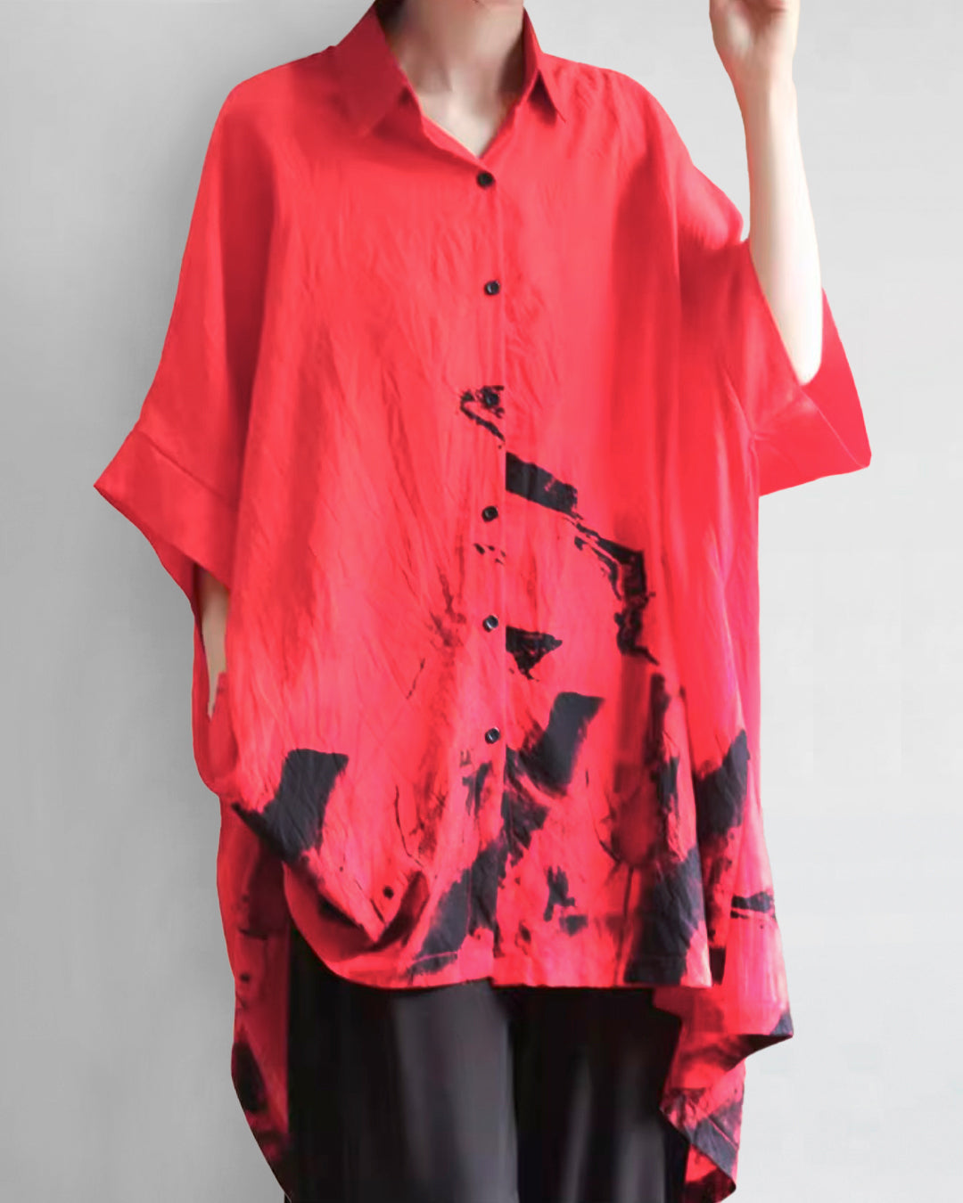 ♠♥PRINTED HALF SLEEVE LONG SHIRT