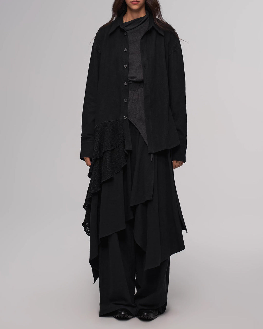 ♠♥ASYMMETRIC RUFFLE LAYERED SHIRT