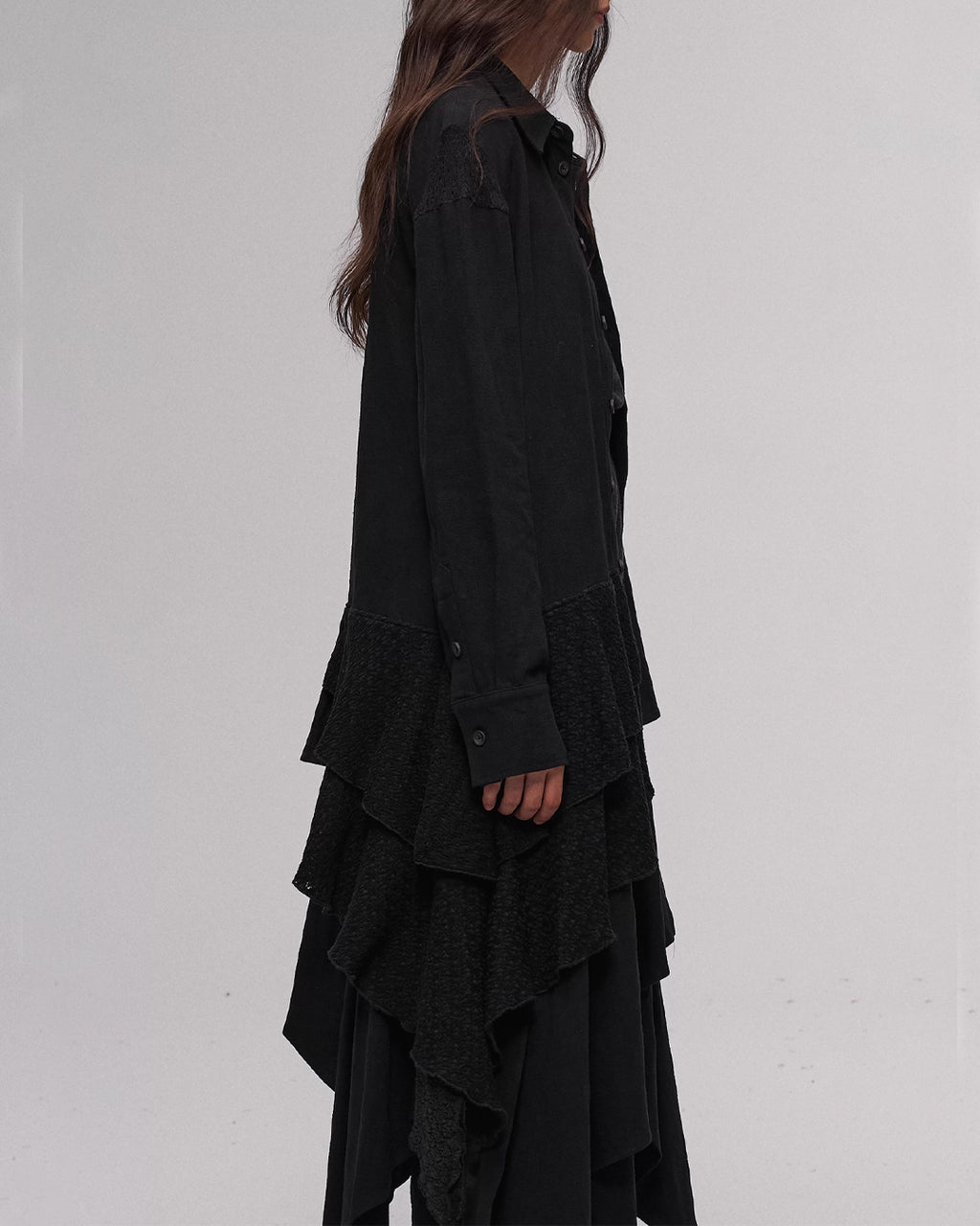 ♠♥ASYMMETRIC RUFFLE LAYERED SHIRT